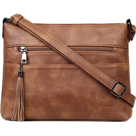 🆕Women Mocha Brown Leather Crossbody Bag Tassel Medium Purse Shoulder Handbag - Picture 1 of 9
